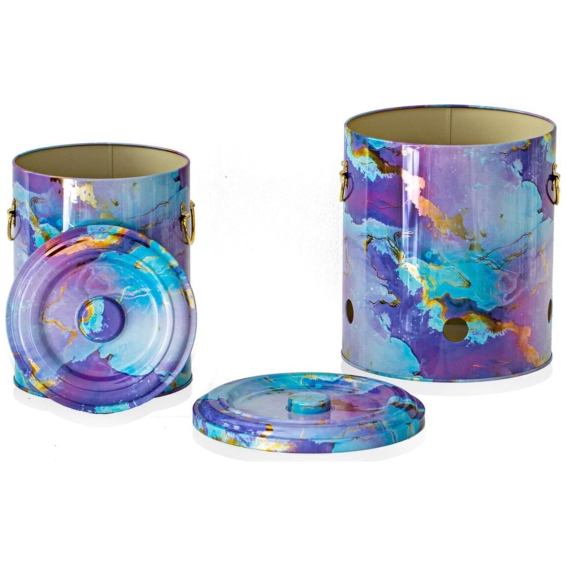 Metal Potato &amp; Onion Storage Bin Set Ø225x240 mm (2 Pcs ) Pink and Gold Marble Texture Liquid Purple Design