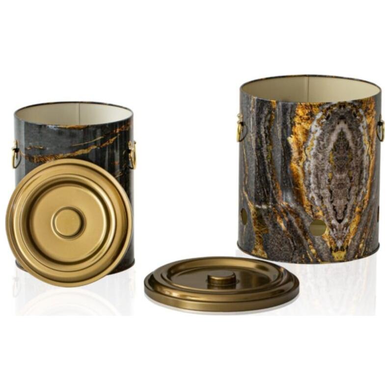 Metal Potato &amp; Onion Storage Bin Set Ø225x240 mm (2 Pcs ) Rock and Gold Rock and Gold Design