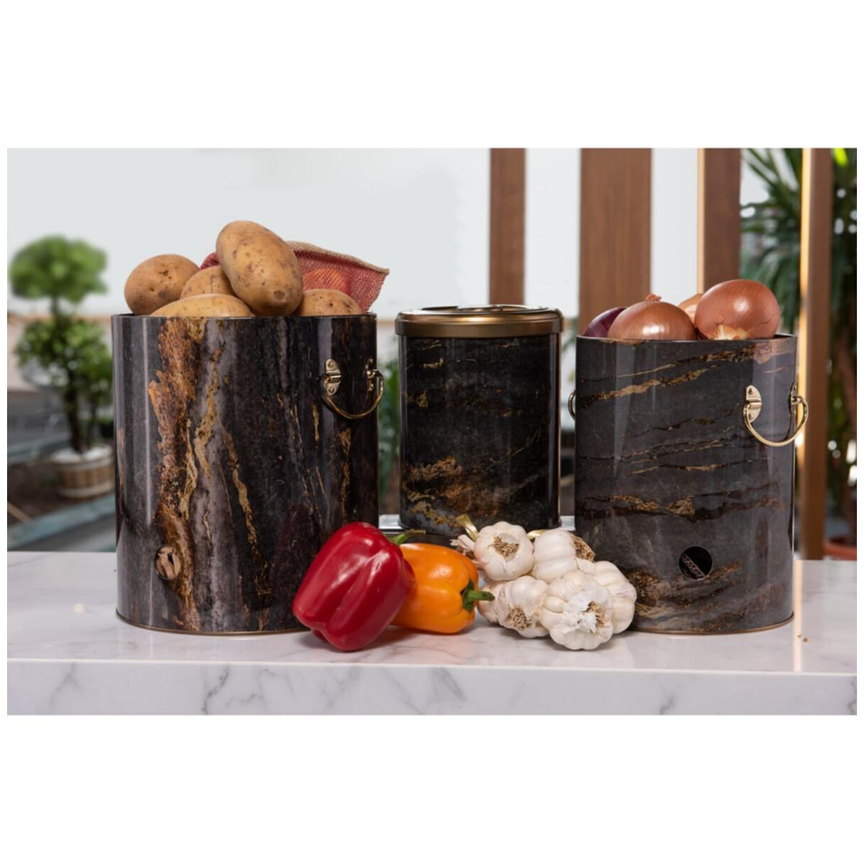 Triple Metal Bin Set for Potato Onion and Garlic  (3 Pcs)  Rock and Gold Rock and Gold Design