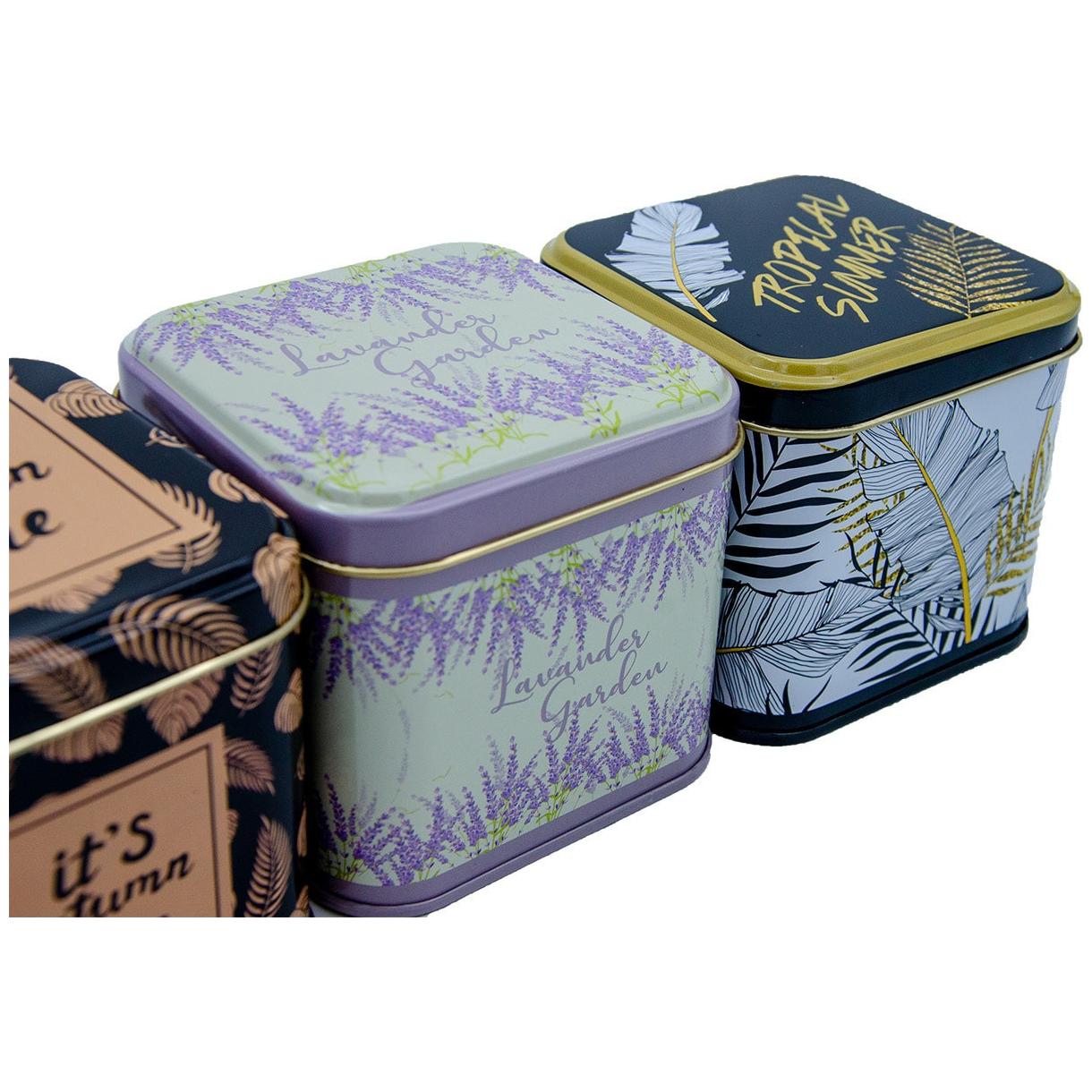 Square Tin Box  Set  90x90x80 mm  0.6L  (3 Pcs) Leaf pattern  Sanabella Design