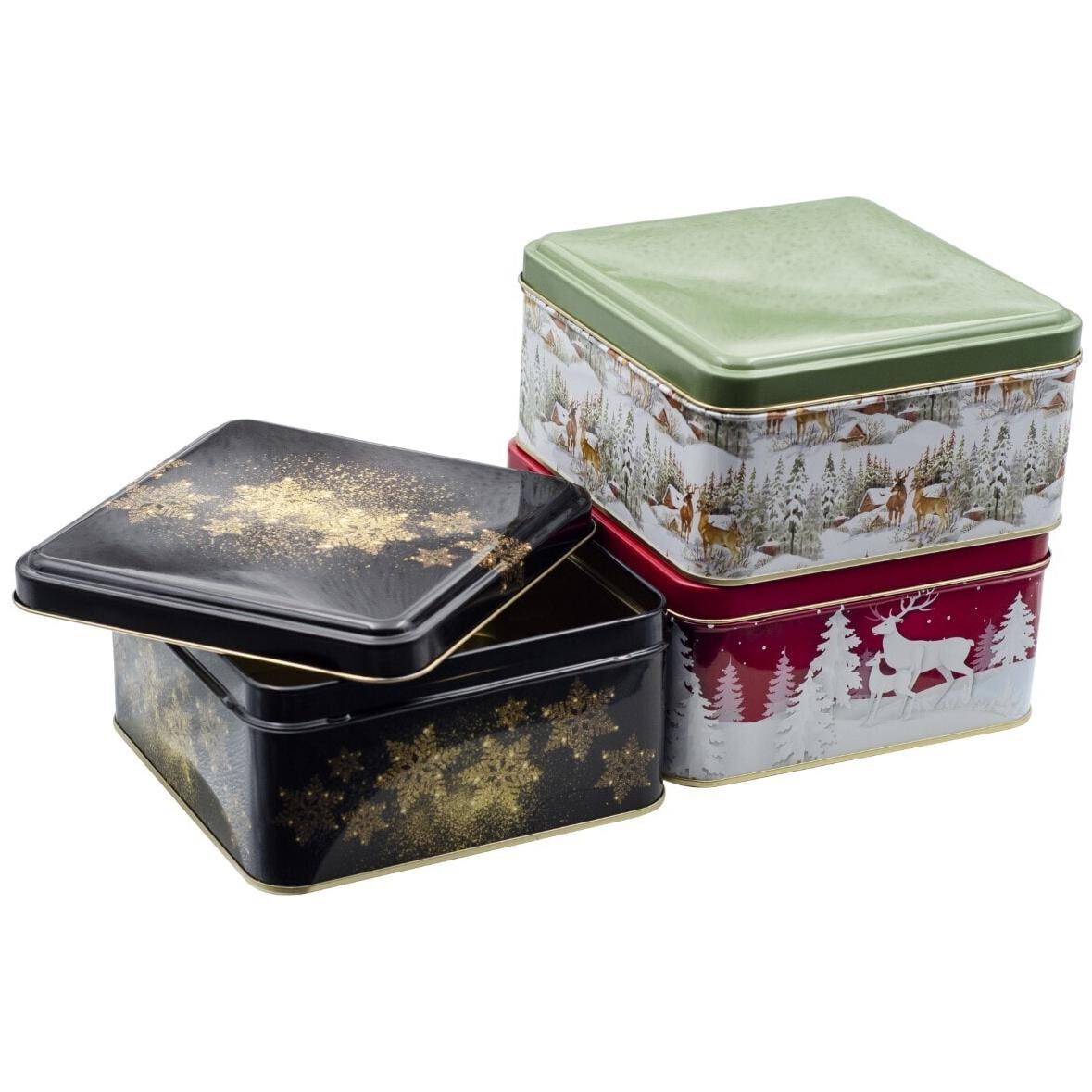 Square Tin Box  Set  158x158x80 mm 2.4L (3 Pcs)  New Year Design