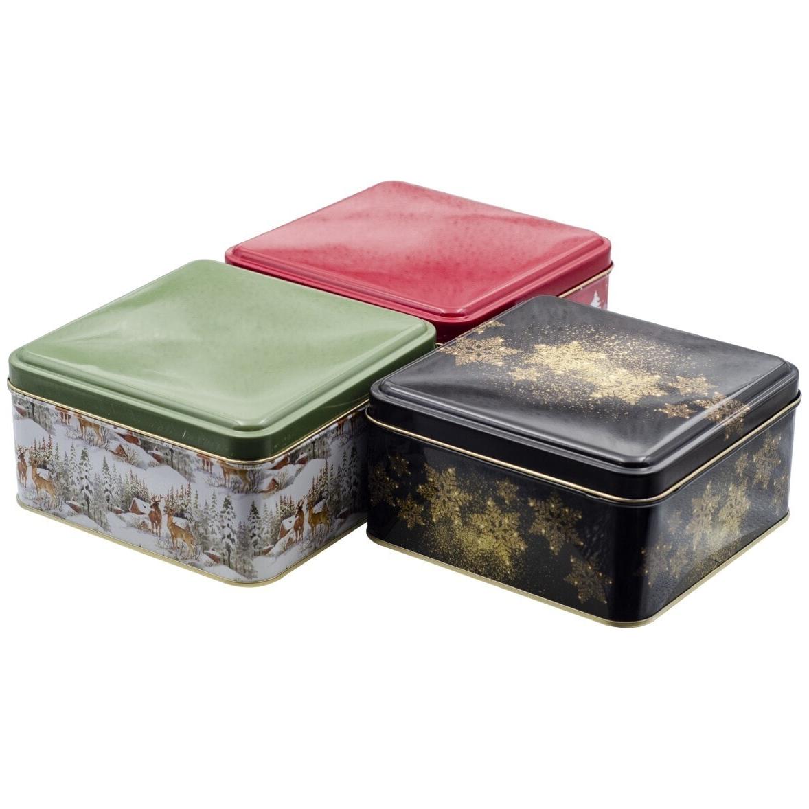 Square Tin Box  Set  158x158x80 mm 2.4L (3 Pcs)  New Year Design
