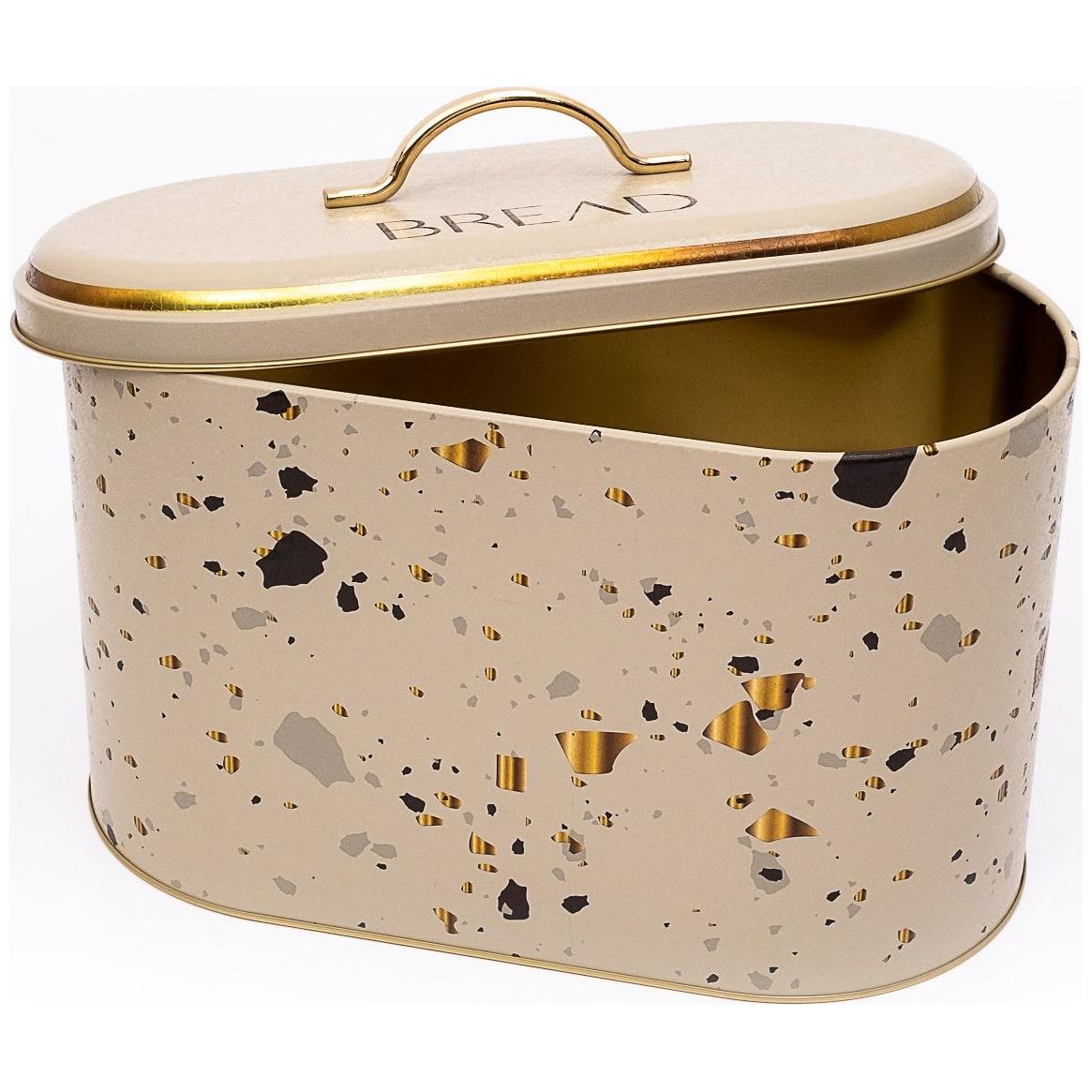 178 x 338 x 200 mm Metal Bread Box  Metal Handle 9.8L Terrazzo Cream