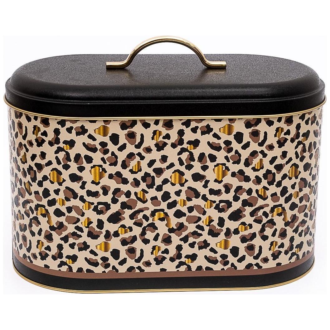 178 x 338 x 200 mm Metal Bread Box  Metal Handle 9.8L Gold Leopard Print Pattern