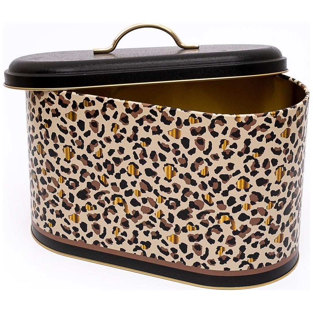 178 x 338 x 200 mm Metal Bread Box  Metal Handle 9.8L Gold Leopard Print Pattern
