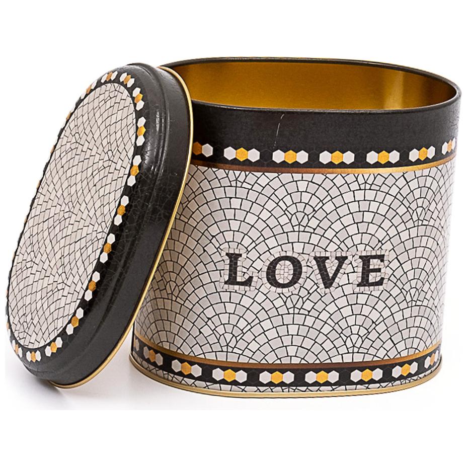 Oval Metal Tin – 140 x 120 x 130 mm (1.4L)  Geometric Mosaic Pattern