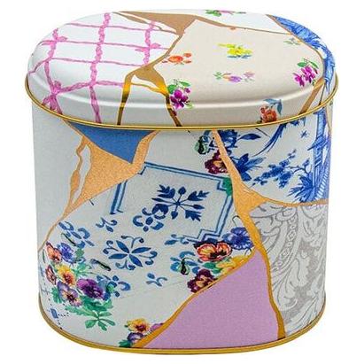Oval Metal Tin – 140 x 120 x 130 mm (1.4L)  Kintsugi Gold vein Flower 