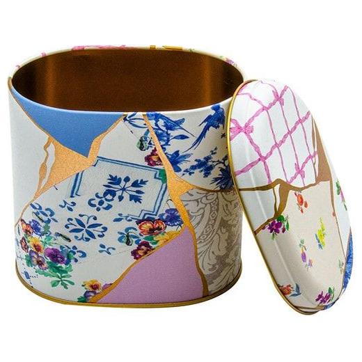 Oval Metal Tin – 140 x 120 x 130 mm (1.4L)  Kintsugi Gold vein Flower 