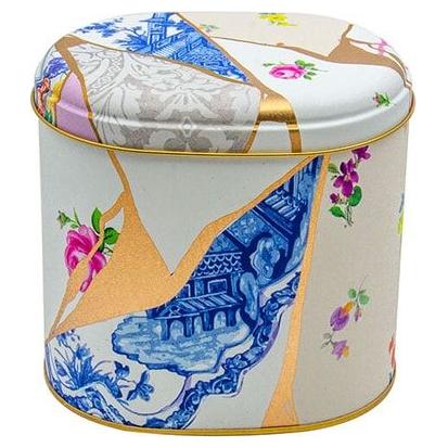 Oval Metal Tin – 140 x 120 x 130 mm (1.4L)  Kintsugi Gold vein Flower 