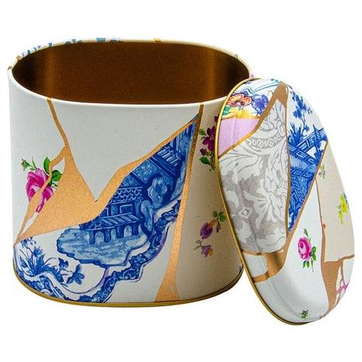 Oval Metal Tin – 140 x 120 x 130 mm (1.4L)  Kintsugi Gold vein Flower 