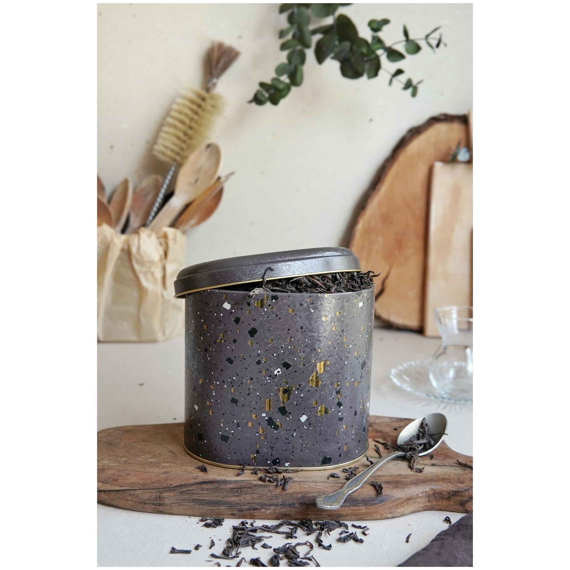 Oval Metal Tin – 140 x 120 x 130 mm (1.4L)  Terrazzo Brown