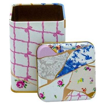 75x75x102 mm Square Metal Box 0.5L slip Lid Kintsugi Gold vein Flower 