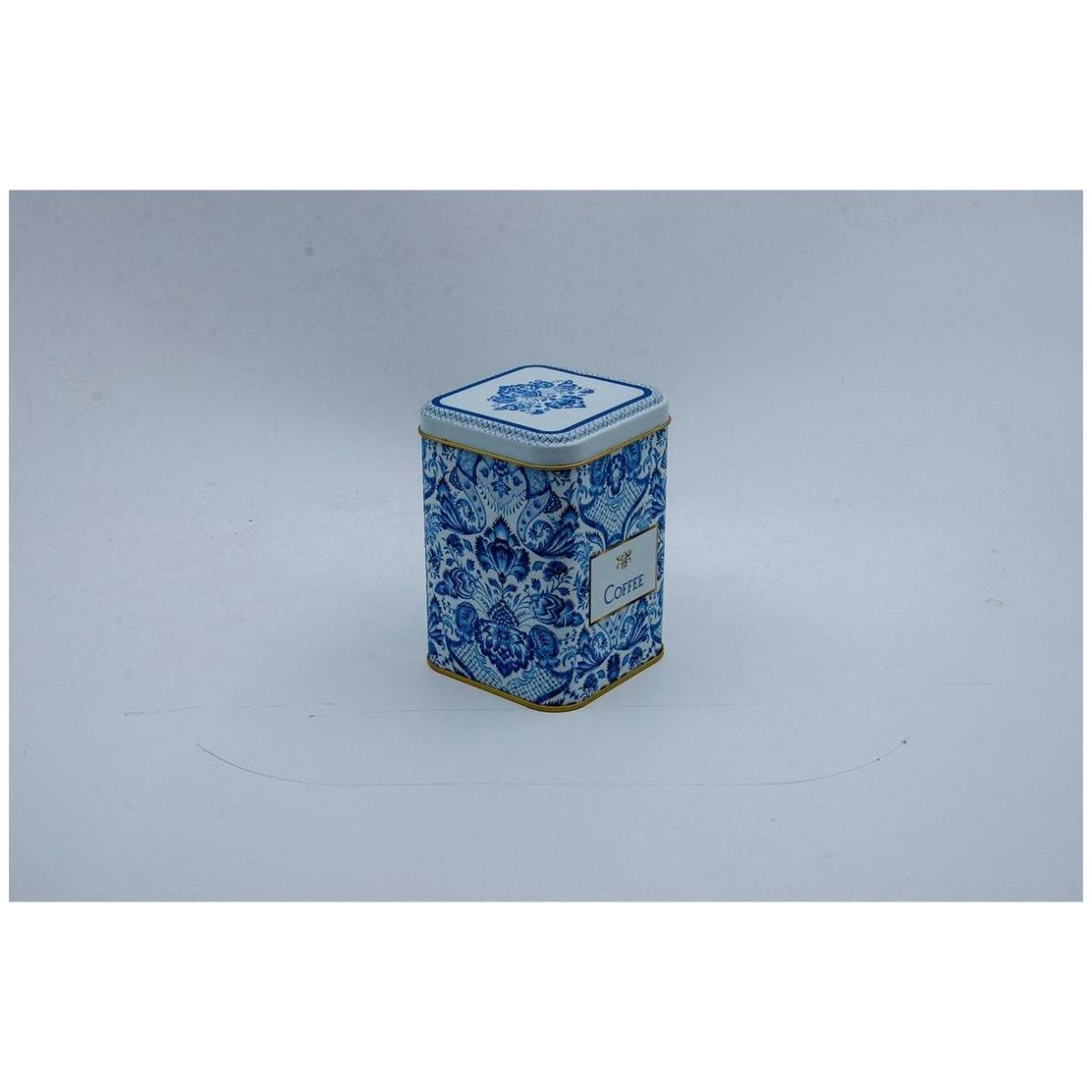 75x75x102 mm Square Metal Box 0.5L slip Lid Azulejo-Inspired Blue &amp; White Decorative Pattern