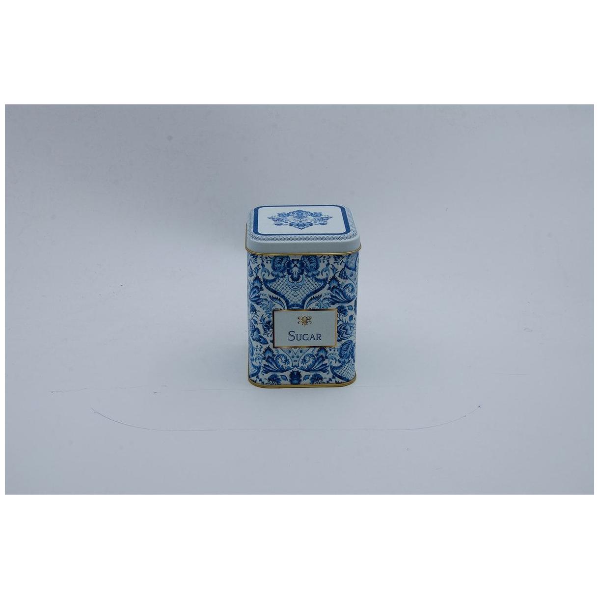 75x75x102 mm Square Metal Box 0.5L slip Lid Azulejo-Inspired Blue &amp; White Decorative Pattern