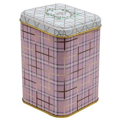 90x90x125 mm Square Metal Tin Box 1L slip Lid   Rosy Plaid