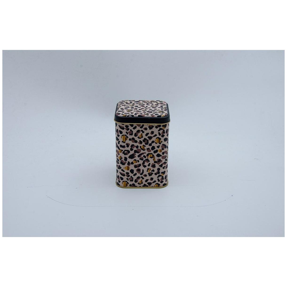 90x90x125 mm Square Metal Tin Box 1L slip Lid   Gold Leopard Print Pattern
