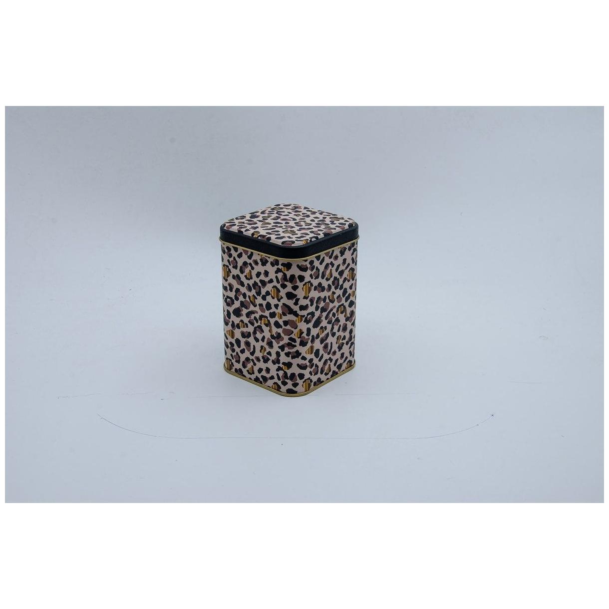 90x90x125 mm Square Metal Tin Box 1L slip Lid   Gold Leopard Print Pattern