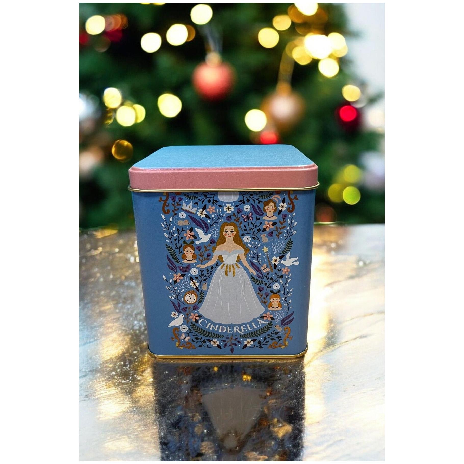  120x120x137 mm Square Tin Box  1.8 L  Slip Lid Cinderella Themed