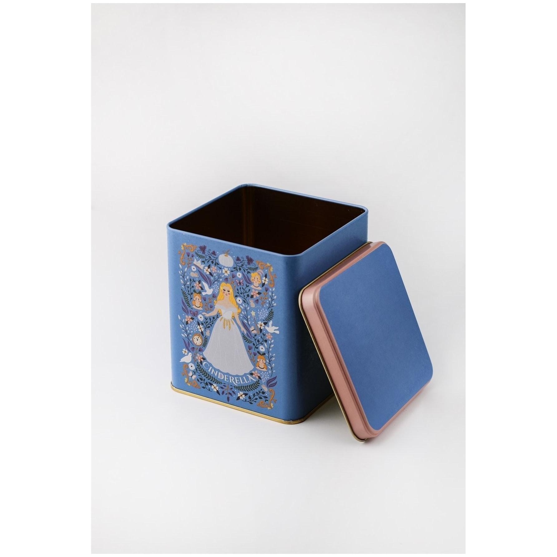  120x120x137 mm Square Tin Box  1.8 L  Slip Lid Cinderella Themed