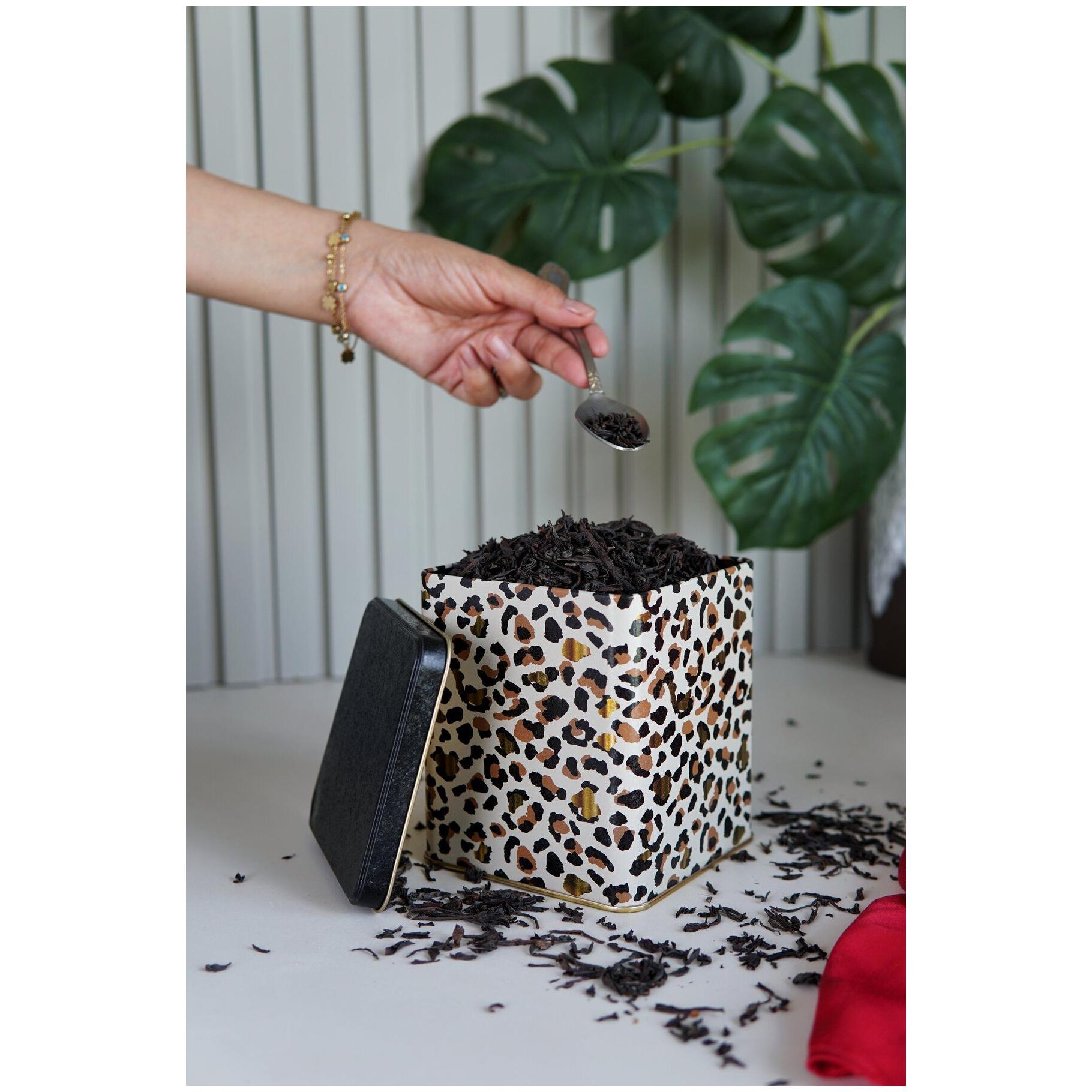  120x120x137 mm Square Tin Box  1.8 L  Slip Lid Gold Leopard Print Pattern