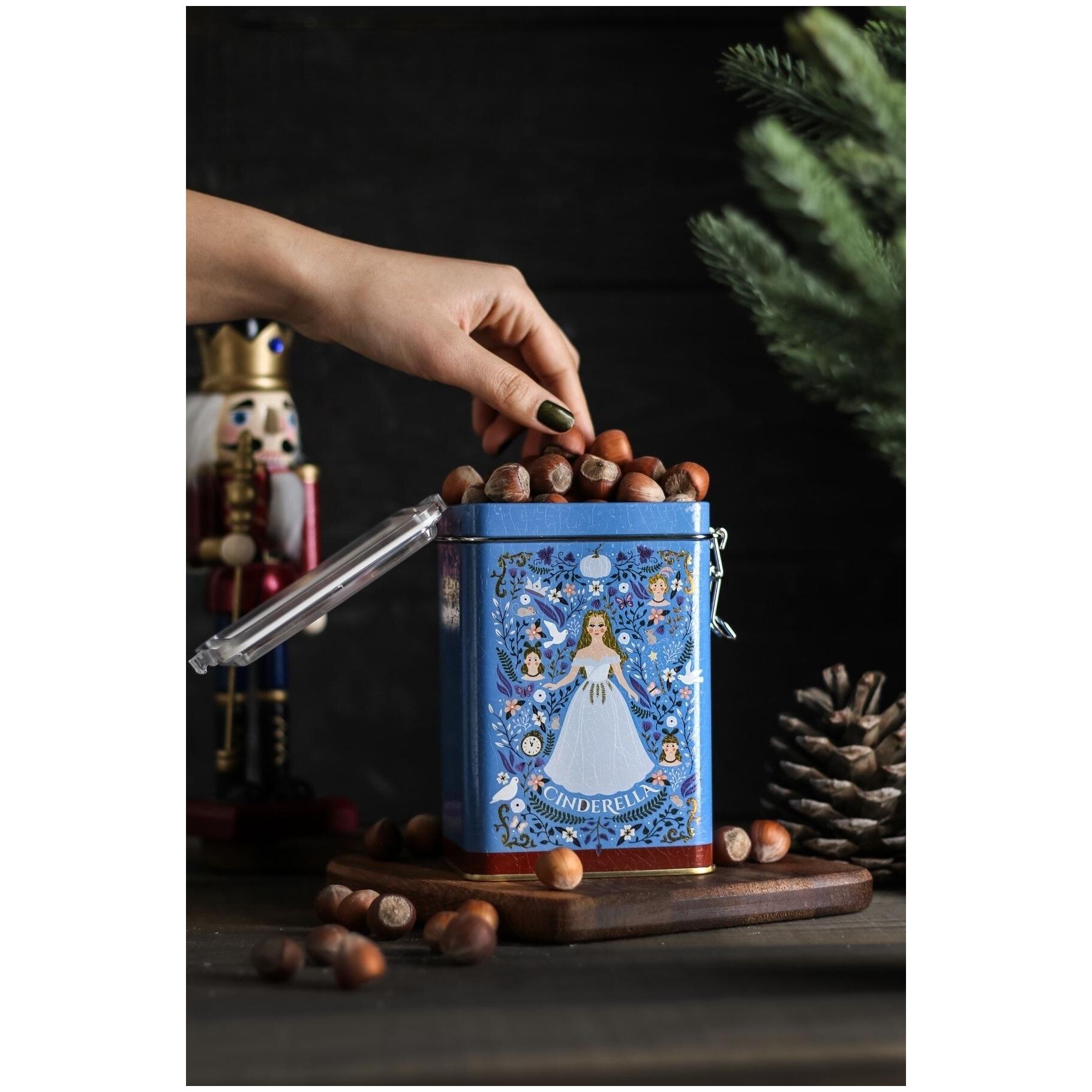 75 x 100 x 150 mm  Metal Storage Tin with Wire Clasp and Transparent Lid Cinderella Themed