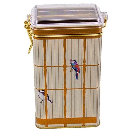 75x100x170 mm Rectangular Metal Box  1.1L Wire Clasp and Transparent Lid Vintage Birdcage Illustration with Colorful Birds