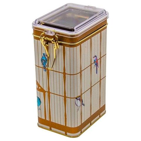 75x100x170 mm Rectangular Metal Box  1.1L Wire Clasp and Transparent Lid Vintage Birdcage Illustration with Colorful Birds