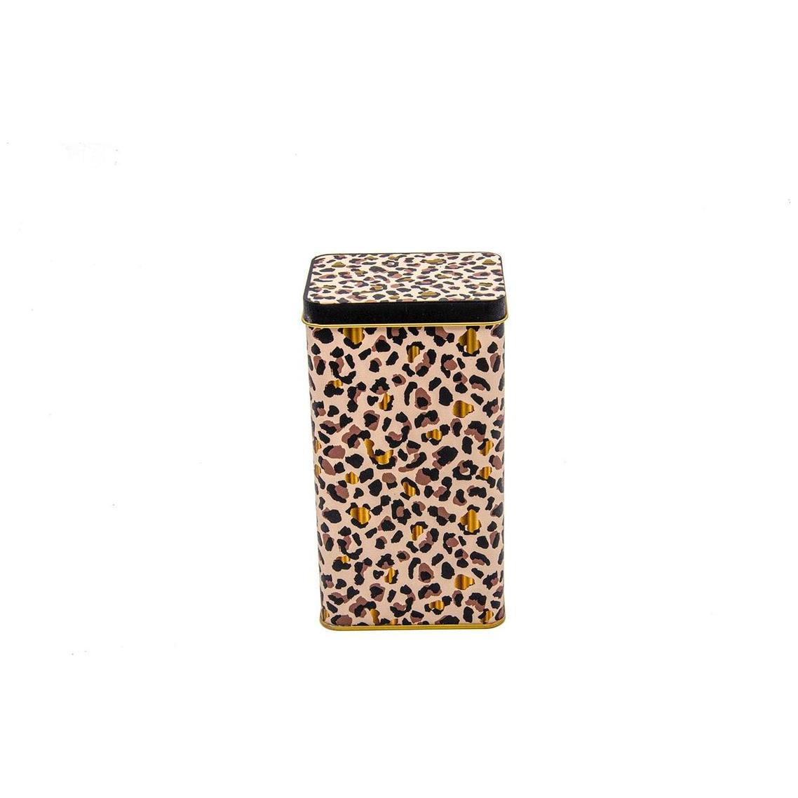 75x100x150 mm Rectangular Metal Storage Box 1.3L Slip Lid   Gold Leopard Print Pattern