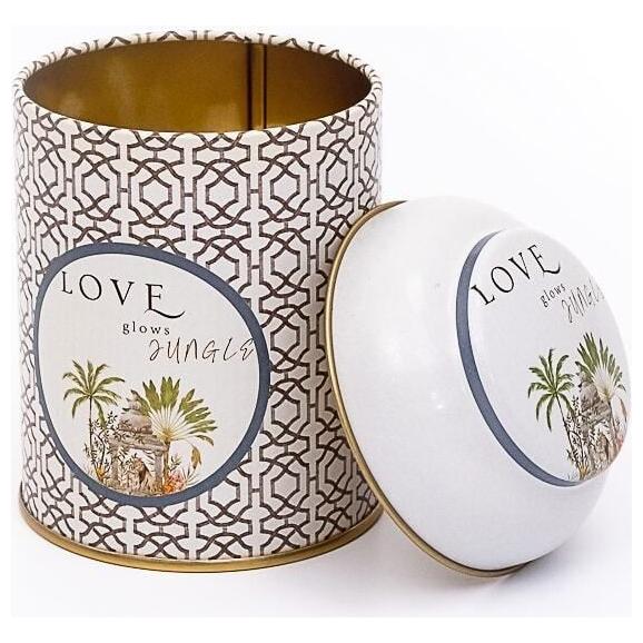 Ø90 x 110 mm  Round Metal Tin – 0.6L with Dome Lid Tropical Jungle – A Lush Paradise of Nature &amp; Wildlife