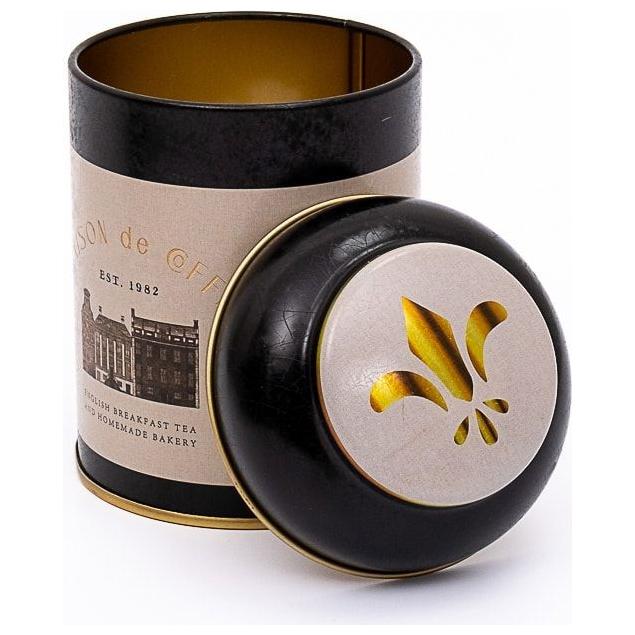 Ø90 x 110 mm  Round Metal Tin – 0.6L with Dome Lid Vintage Café-Inspired Linen Texture Design
