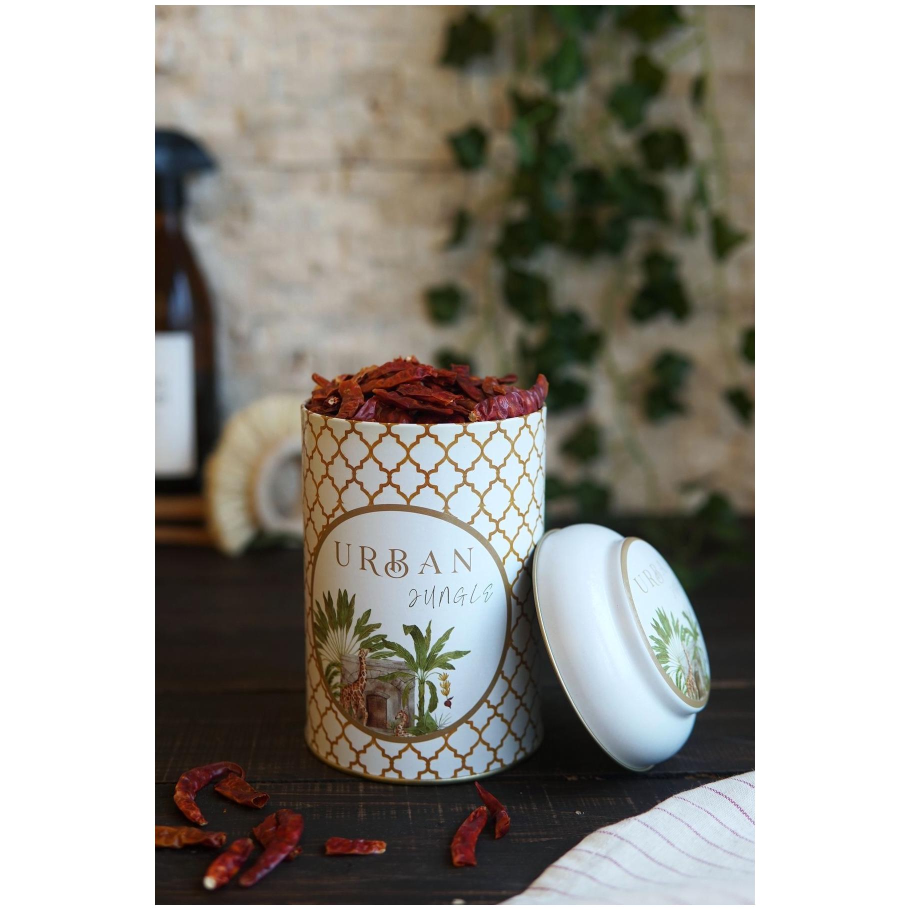 Ø105 x 150 mm  Round Metal Tin – 1.2L with Dome Lid Tropical Jungle – A Lush Paradise of Nature &amp; Wildlife