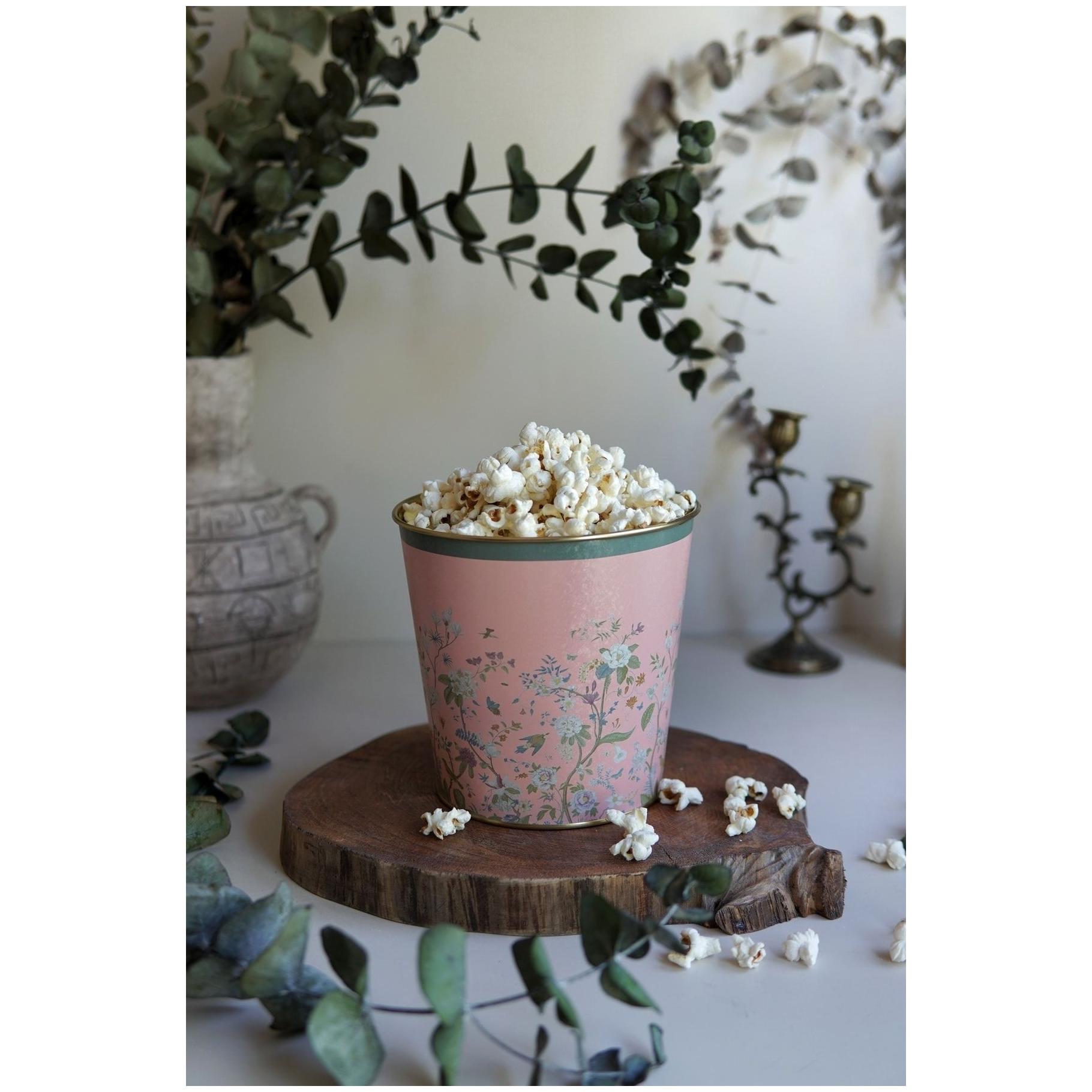 Ø175x170 mm  Metal Popcorn Bucket 2.6L Floral Design Pastel Pink