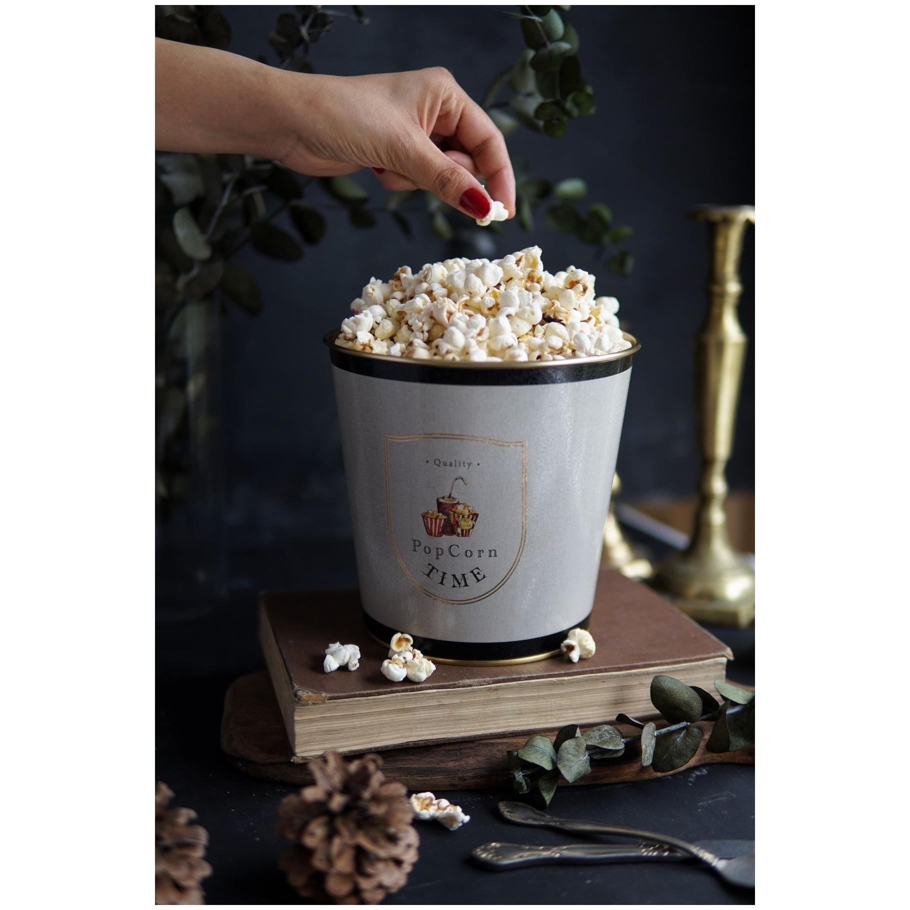 Ø175x170 mm  Metal Popcorn Bucket 2.6L Vintage Café-Inspired Linen Texture Design
