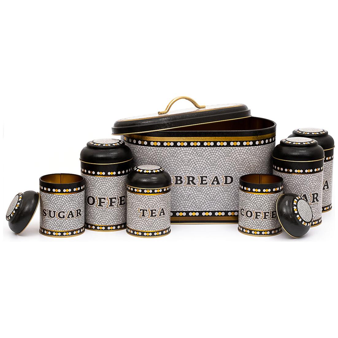 7 Pcs Round Tin Box Kitchen Set Dome Lid Geometric Mosaic Pattern Mosaic Design