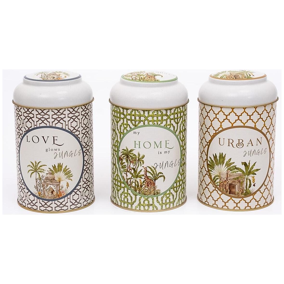Ø105 x 150 mm  Round Metal Tin – 1.2L with Dome Lid Tropical Jungle – A Lush Paradise of Nature &amp; Wildlife Forrest Design