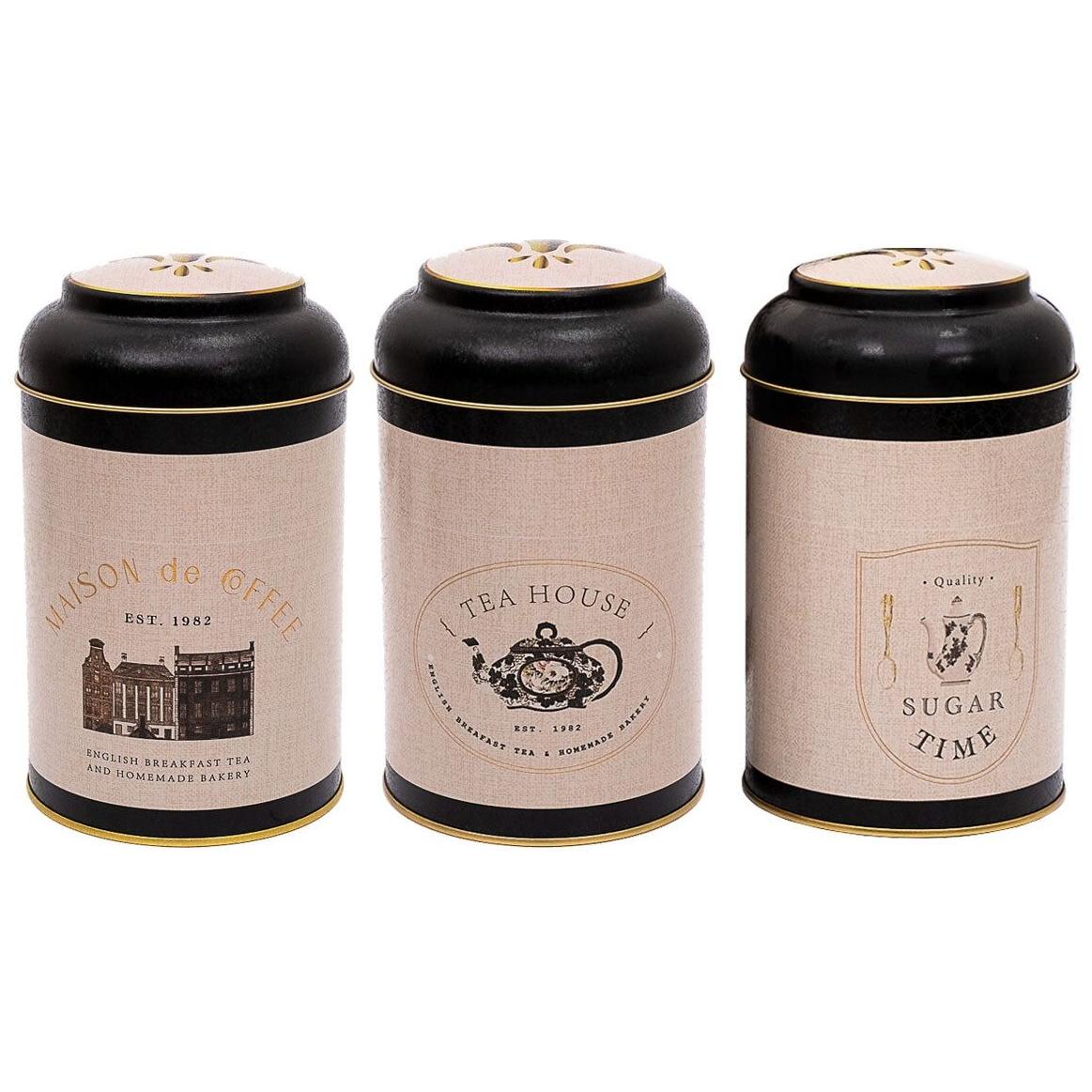 Ø105 x 150 mm  Round Metal Tin – 1.2L with Dome Lid Vintage Café-Inspired Linen Texture Design
 Azura Design