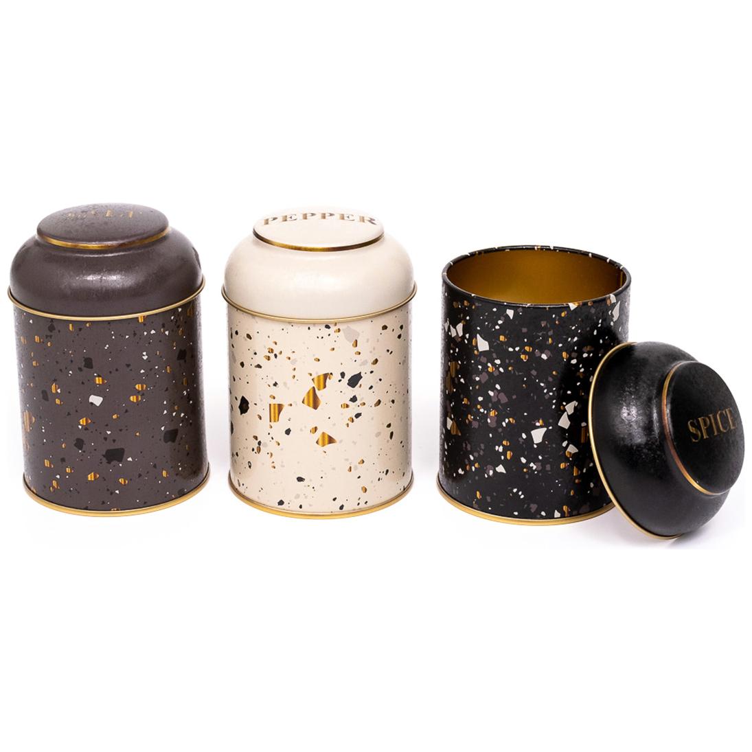  Ø90x100 mm Metal Canister Set  (Set of 3) with Dome Lids Terrazo Terrazo Design