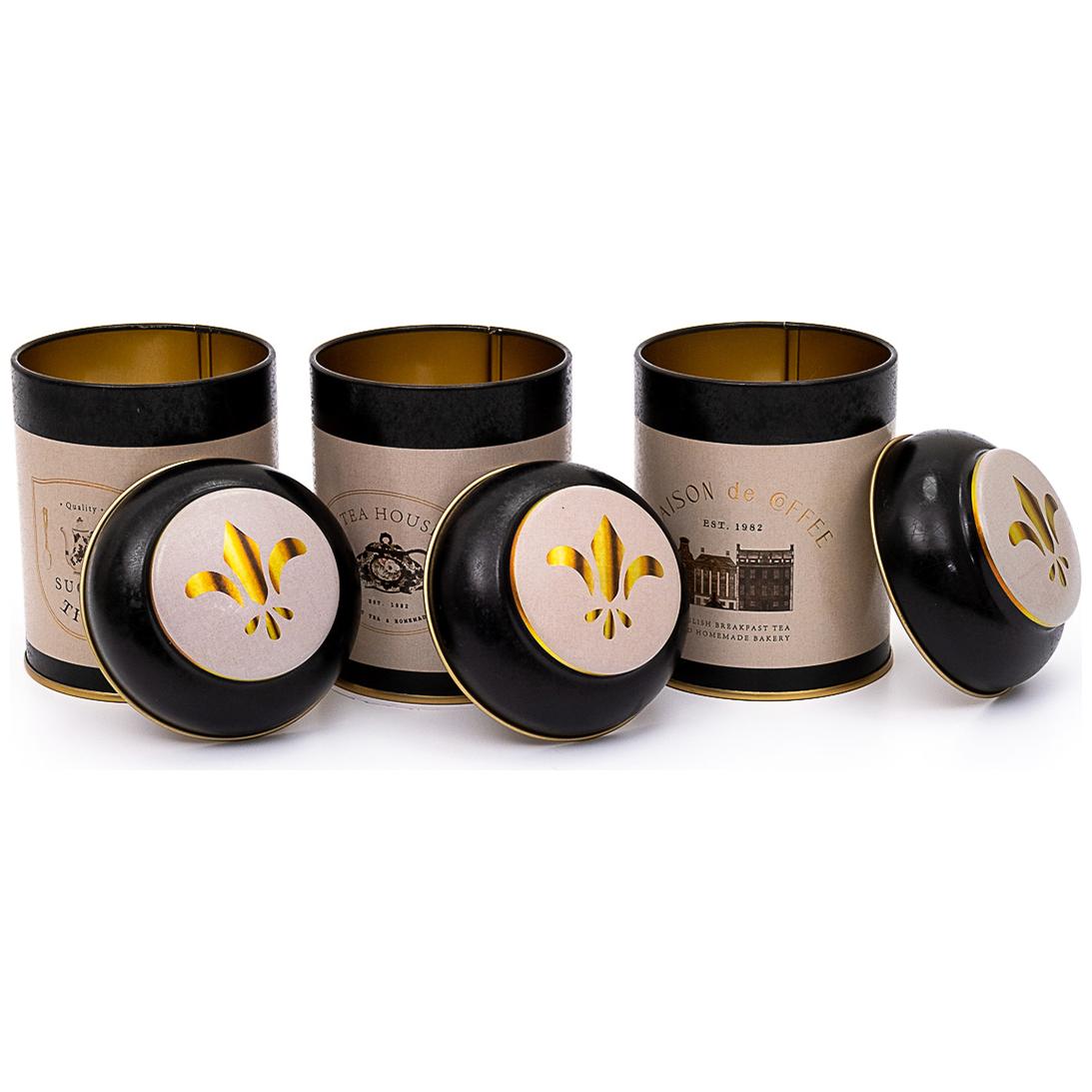  Ø90x100 mm Metal Canister Set  (Set of 3) with Dome Lids Vintage Café-Inspired Linen Texture Design
 Azura Design