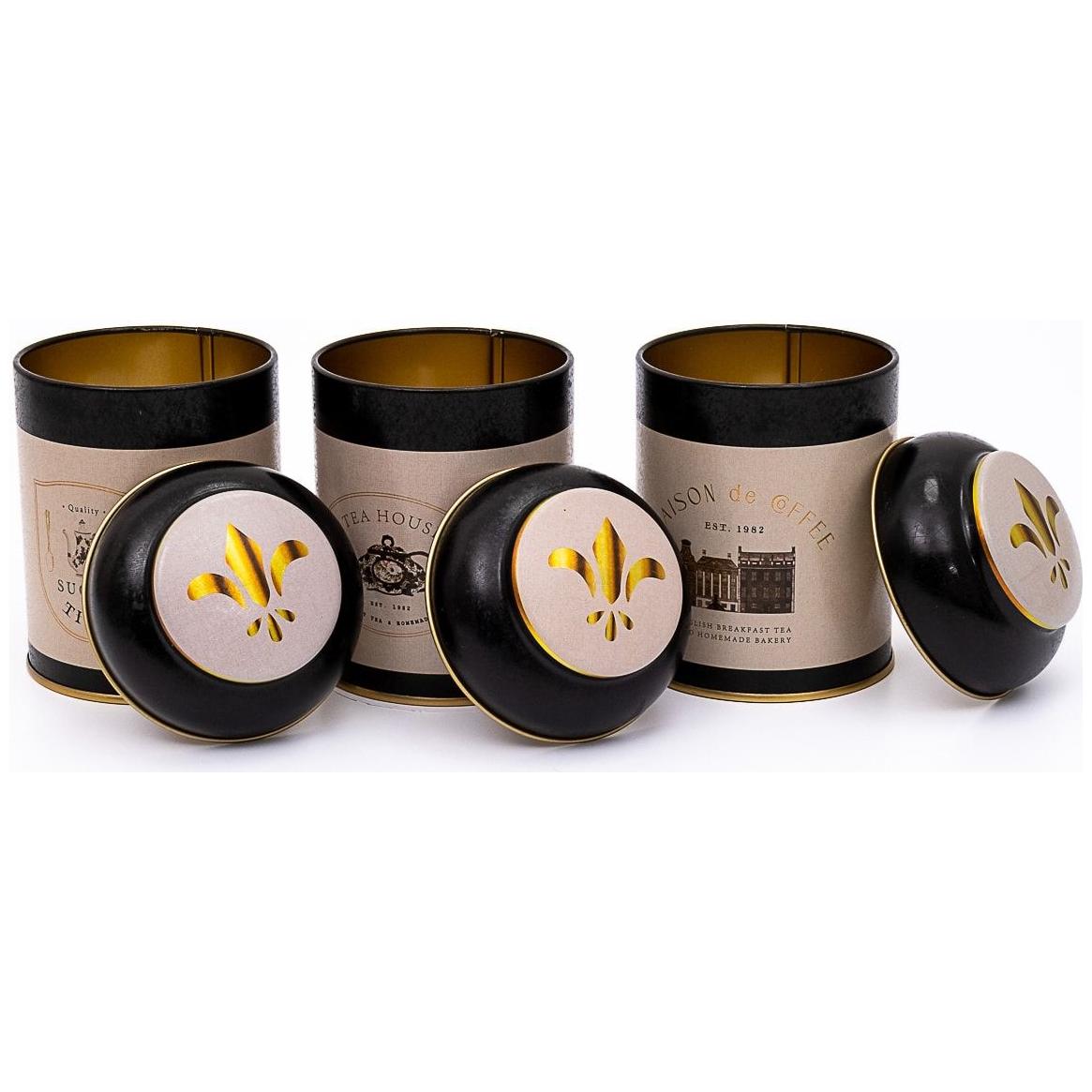  Ø90x100 mm Metal Canister Set  (Set of 3) with Dome Lids Vintage Café-Inspired Linen Texture Design
 Azura Design