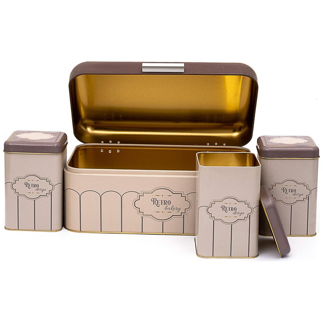  Rectangular Bread Box and Square Tin Box set ( 4 Pcs)   Hinged Lid  Retro Retro Design