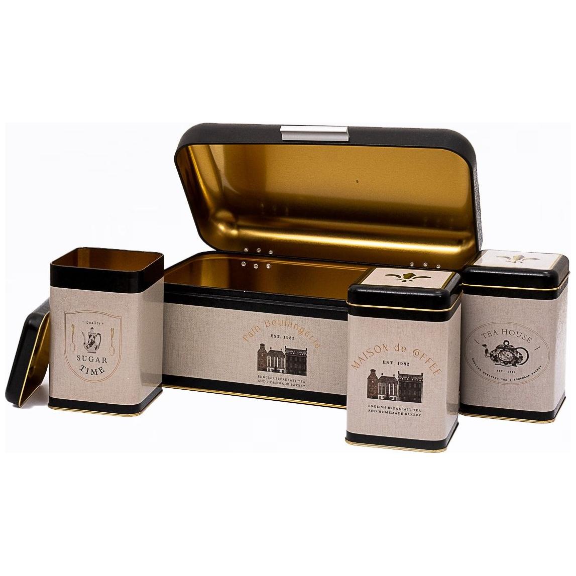  Rectangular Bread Box and Square Tin Box set ( 4 Pcs)   Hinged Lid  Vintage Café-Inspired Linen Texture Design
 Azura Design
