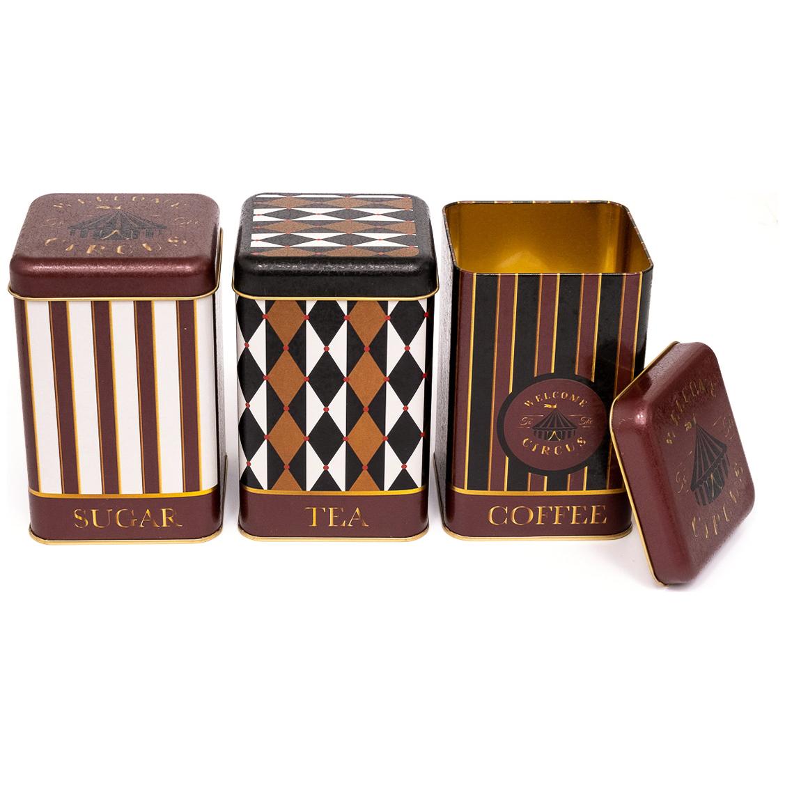 105x105x160 mm Square Tin Box Set ( Set of 3 )  Vintage Circus Elegance Circus Design