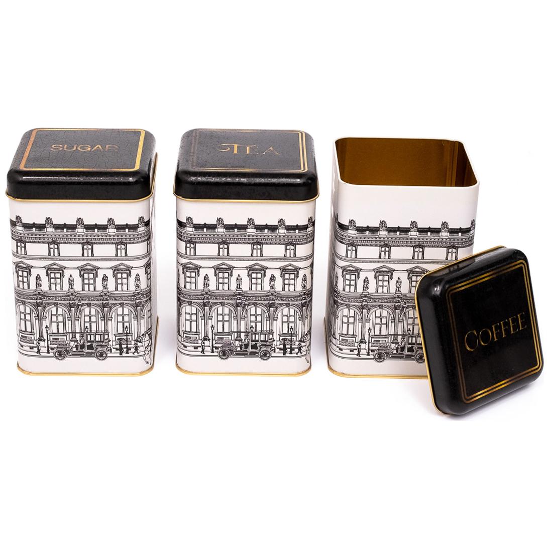 105x105x160 mm Square Tin Box Set ( Set of 3 )  vintage cityscapes illustration City Design