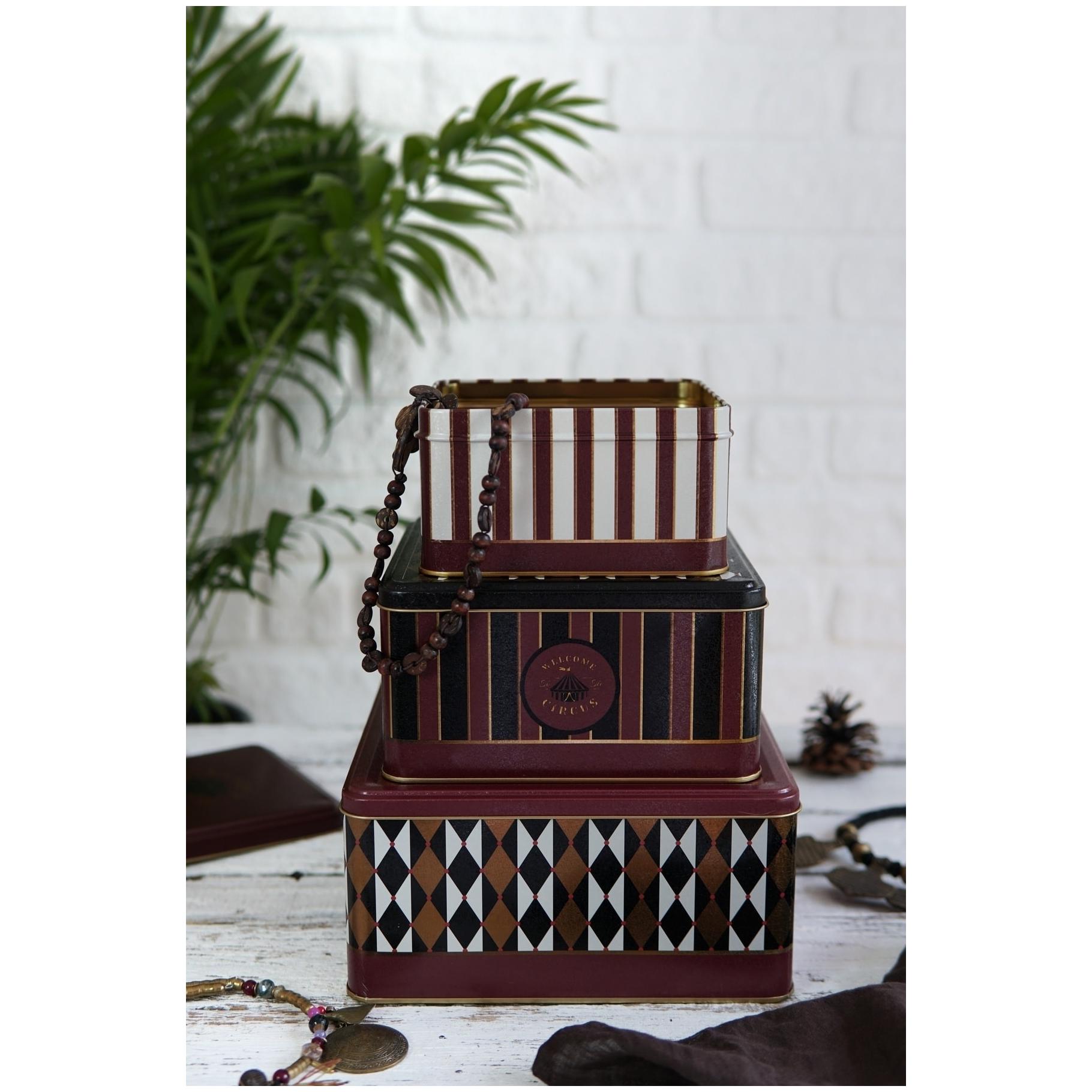 Square Metal Storage Box Set  235mm x 235mm x 110 mm  ( Set of 3 )  Vintage Circus Elegance Circus Design