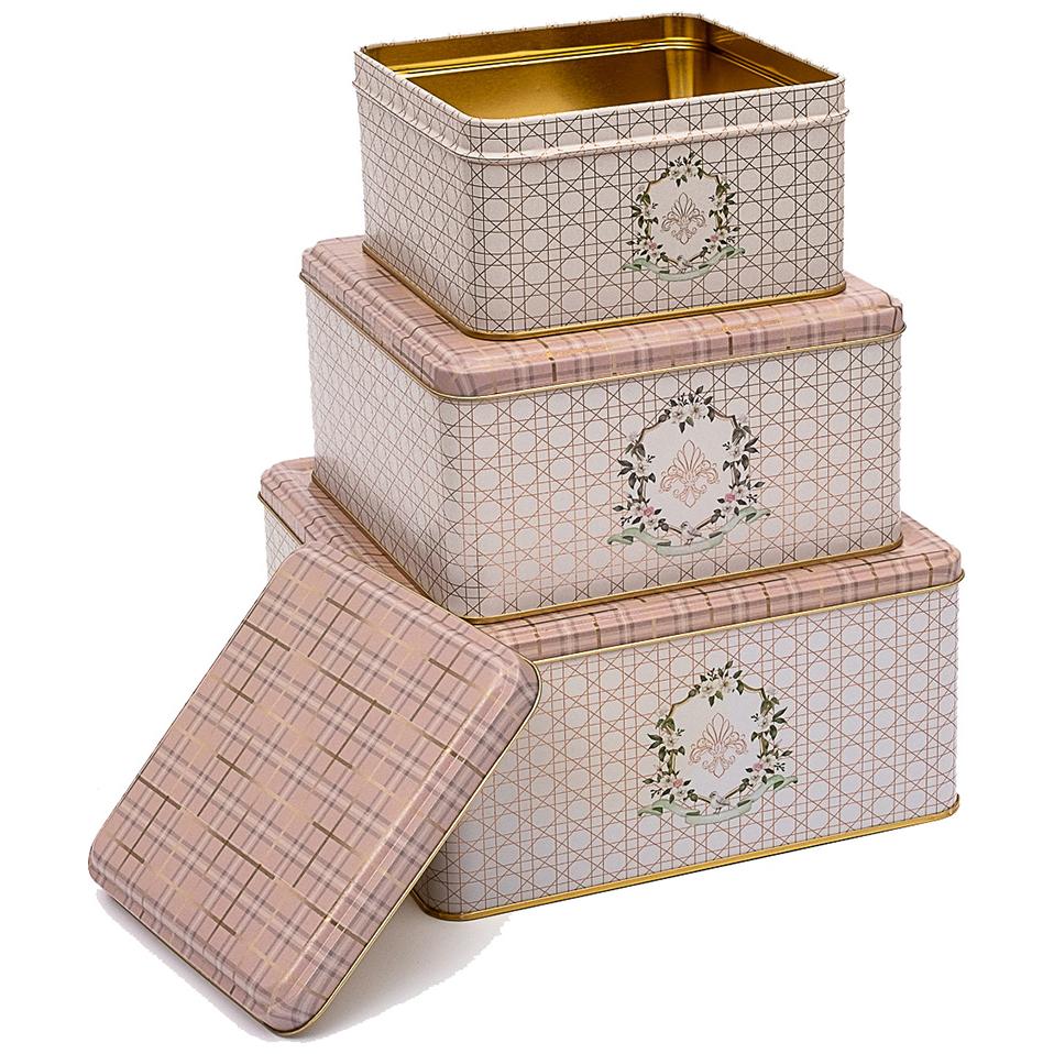 Square Metal Storage Box Set  235mm x 235mm x 110 mm  ( Set of 3 )  Rosy Rosy Design