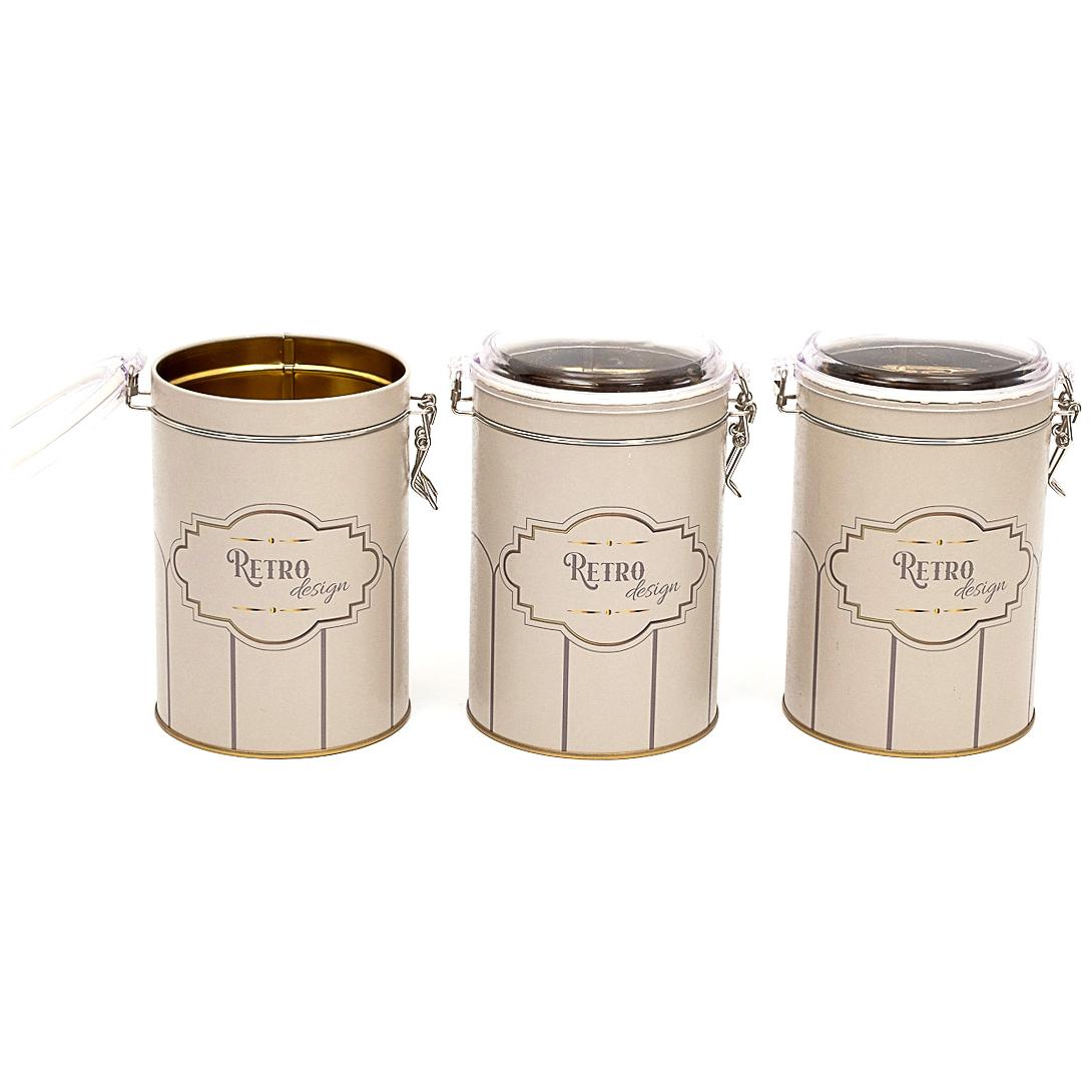  Round  Metal Box  Set ( Set of 3 )   Ø105x150 mm  1.1L Wire Clasp and Transparent Lid Retro Retro Design