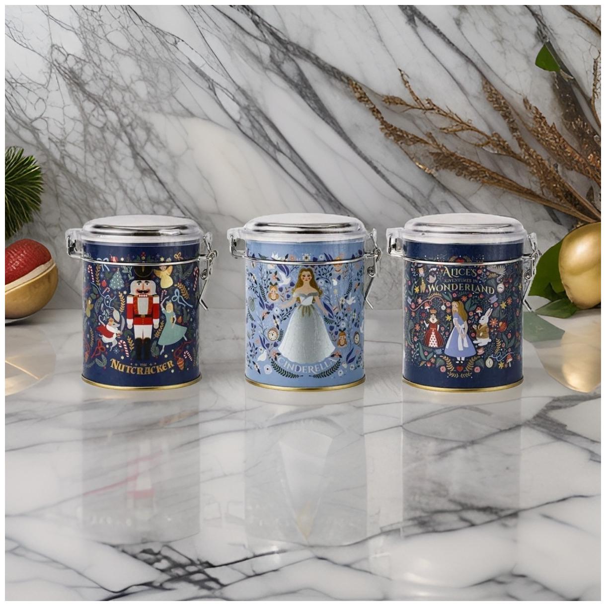  Round  Metal Box  Set ( Set of 3 )   Ø90x100 mm  Wire Clasp and Transparent Lid Vintage Café-Inspired Linen Texture Design
 Tales Design