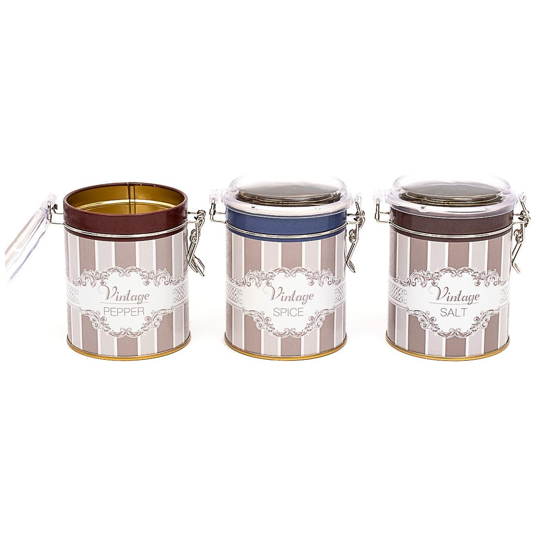  Round  Metal Box  Set ( Set of 3 )   Ø90x100 mm  Wire Clasp and Transparent Lid Elegance Elegance Design