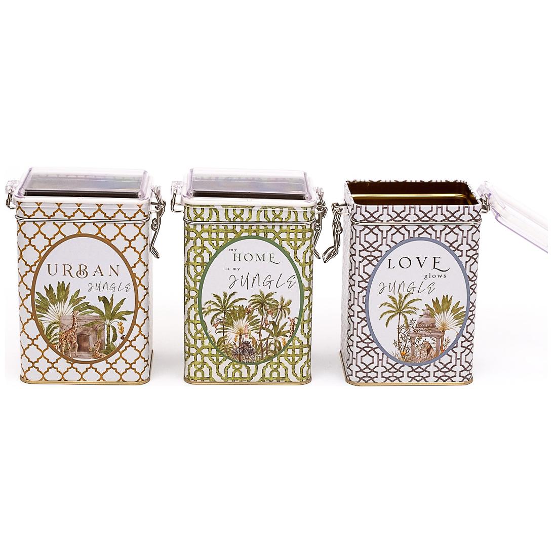75x100x150 mm Rectangular Metal Box  set (Set of 3 ) Wire Clasp and Transparent Lid Tropical Jungle – A Lush Paradise of Nature &amp; Wildlife Forrest Design