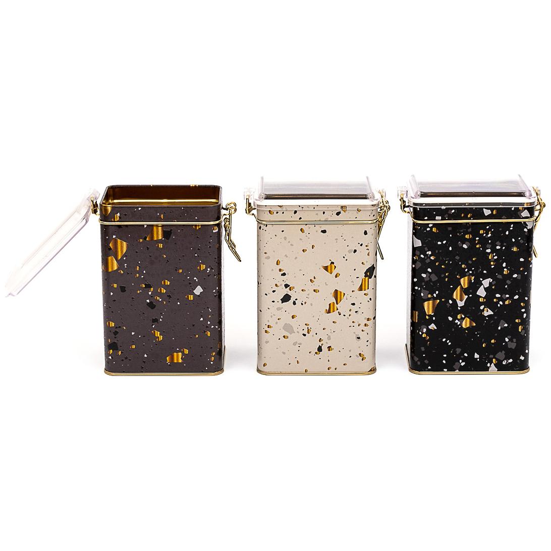 75x100x150 mm Rectangular Metal Box  set (Set of 3 ) Wire Clasp and Transparent Lid Terrazo Terrazo Design